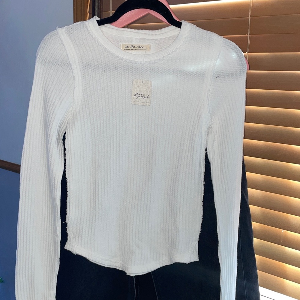 Free People We The Free Roll With It Waffle Knit Top White XS NWT - Picture 5 of 9